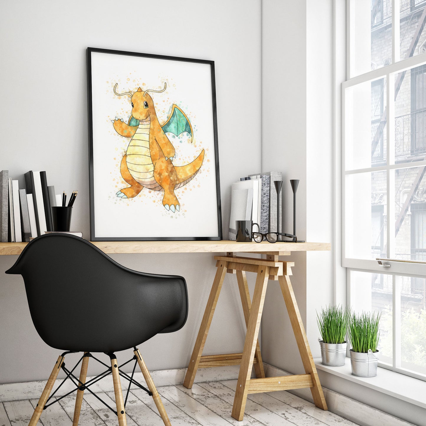 Pokemon 'DRAGONITE' Watercolour Splash Wall Art Print