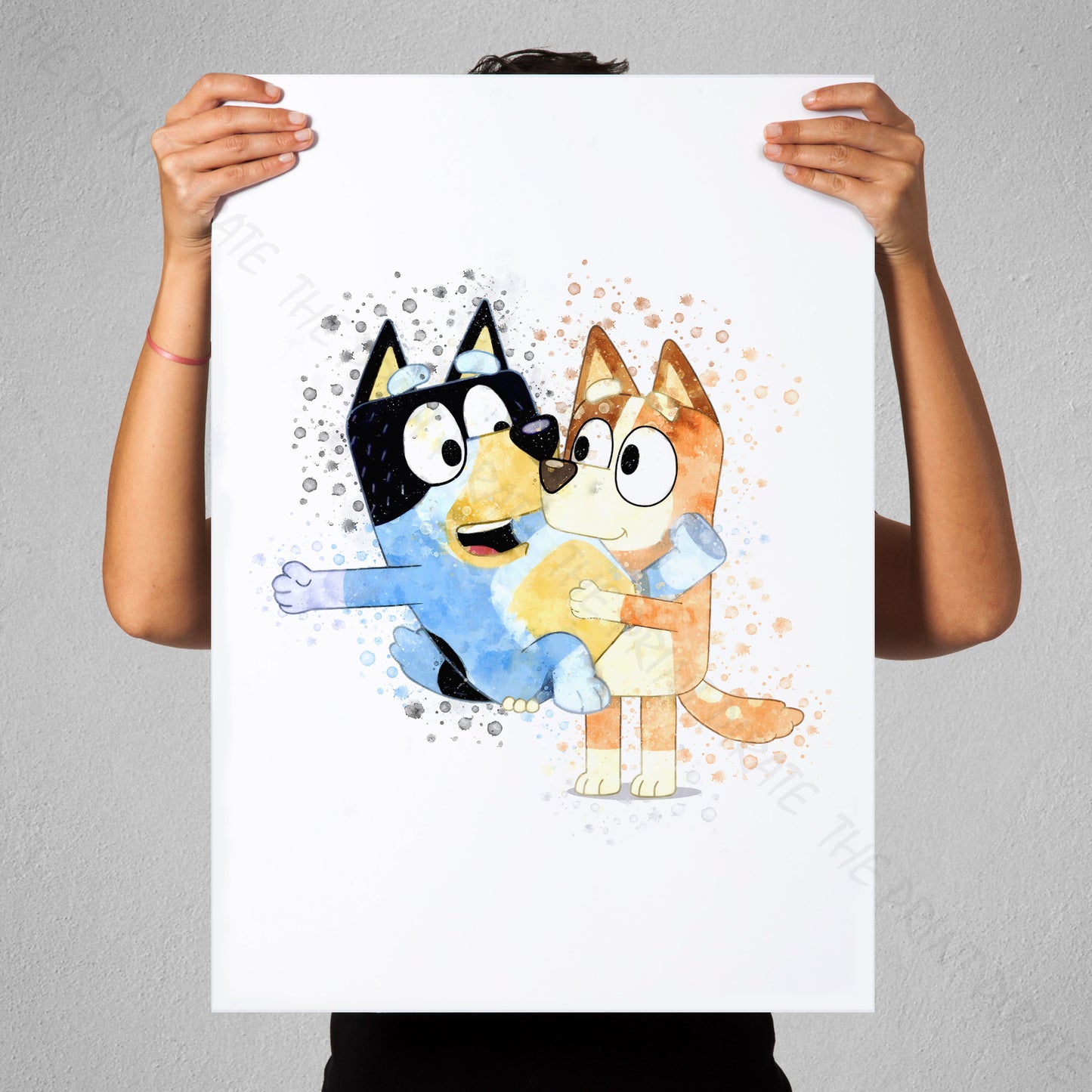 Bluey 'BANDIT & CHILLI' character Watercolour Splash Wall Art Print