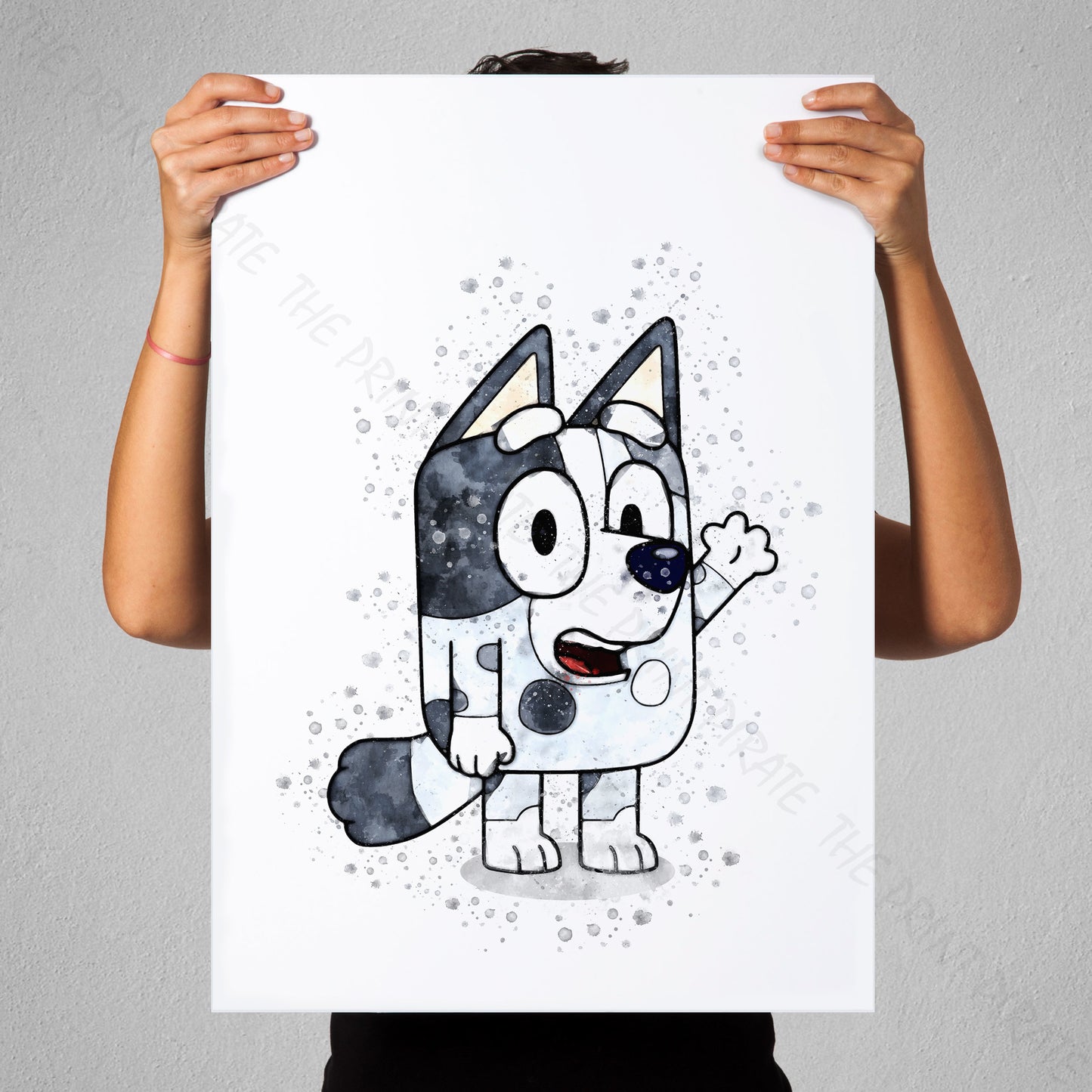 Bluey 'MUFFIN' character Watercolour Splash Wall Art Print