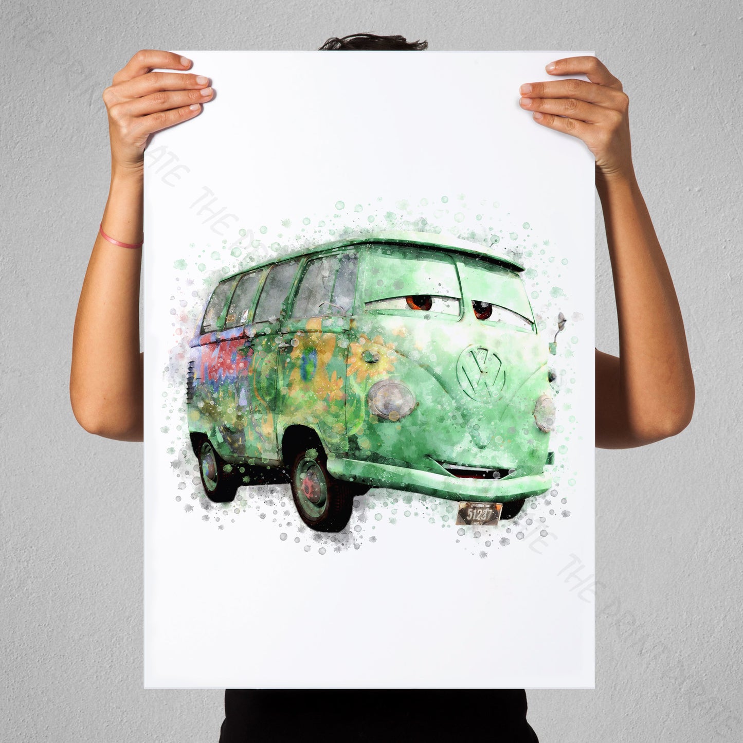 Disney 'FILMORE' Cars Character Watercolour Splash Wall Art Print
