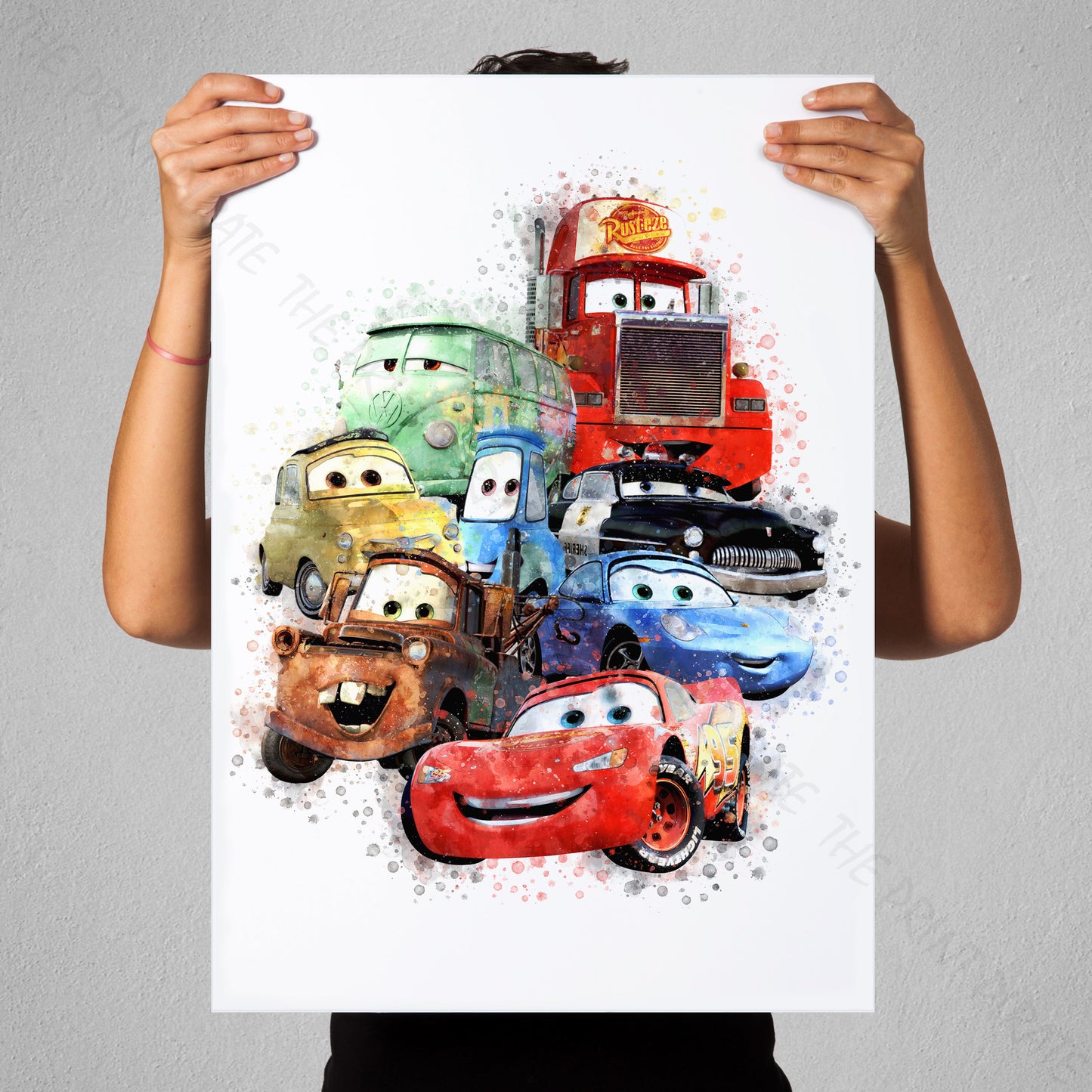 Disney 'CARS GROUP' Cars Character Watercolour Splash Wall Art Print