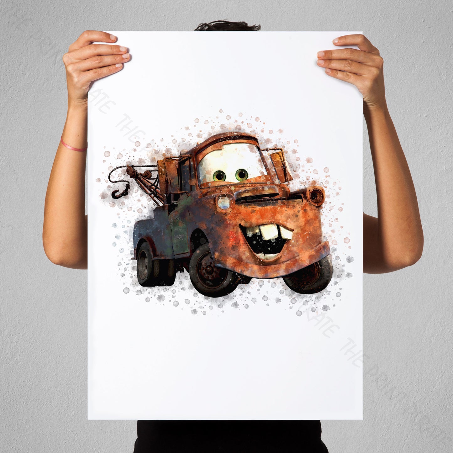 Disney 'MATER' Cars Character Watercolour Splash Wall Art Print