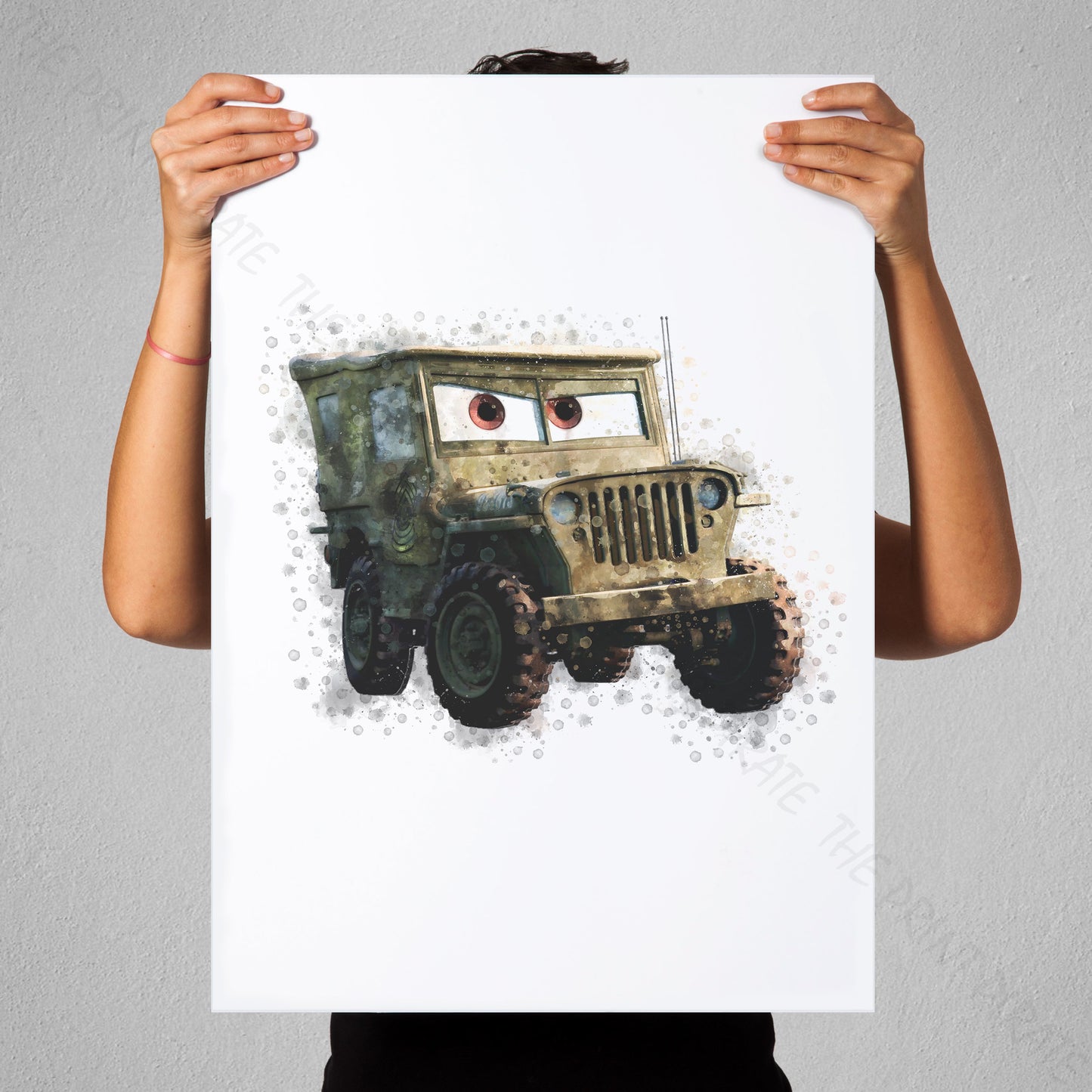 Disney 'SARGE' Cars Character Watercolour Splash Wall Art Print