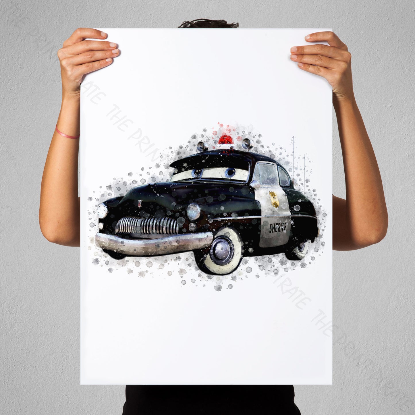 Disney 'SHERIFF' Cars Character Watercolour Splash Wall Art Print