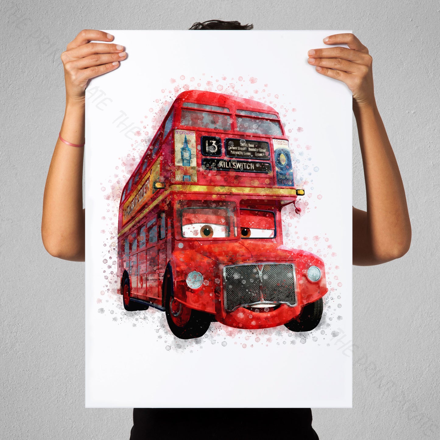 Disney 'TOPPER' Cars Character Watercolour Splash Wall Art Print