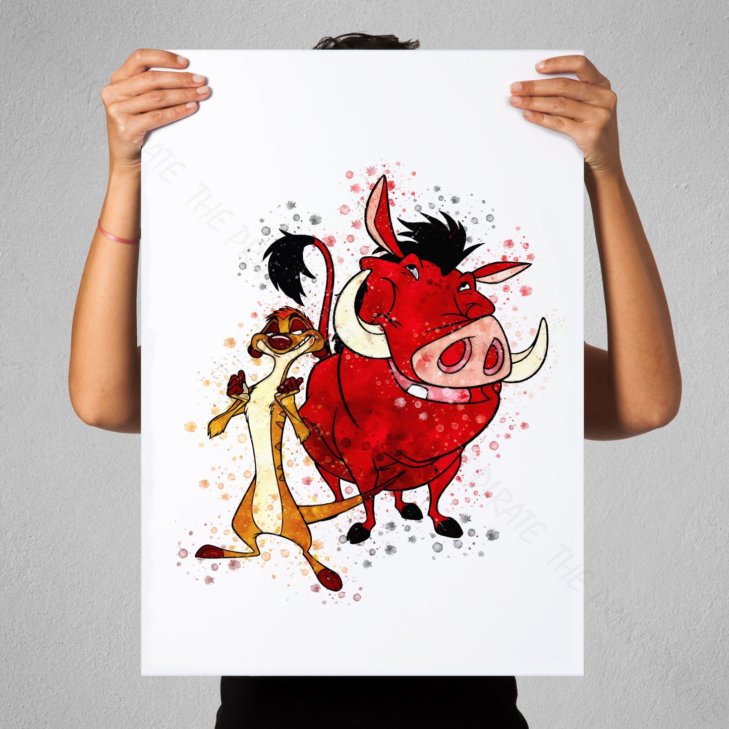 Disney 'TIMON AND PUMBAA' Lion King Watercolour Splash Wall Art Print