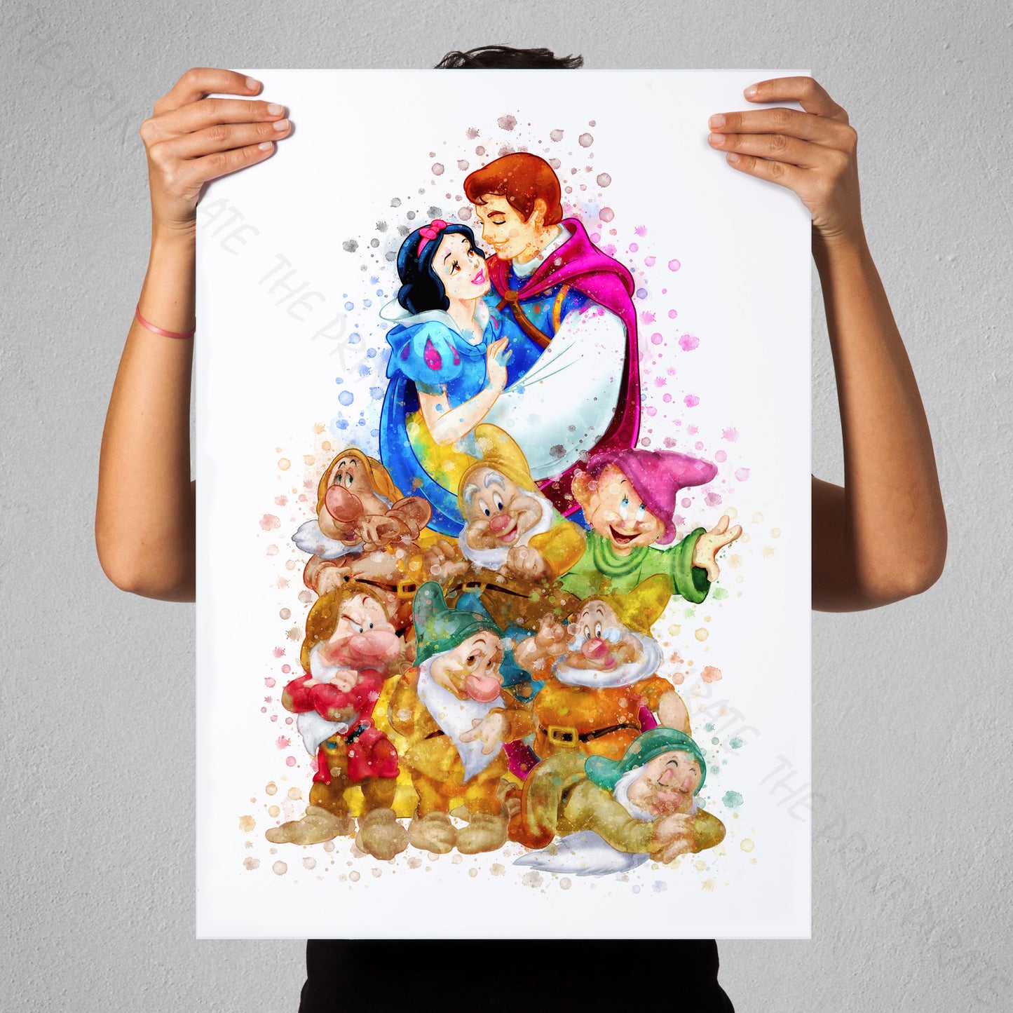 Disney 'SNOW WHITE GROUP' Princess Watercolour Splash Wall Art Print