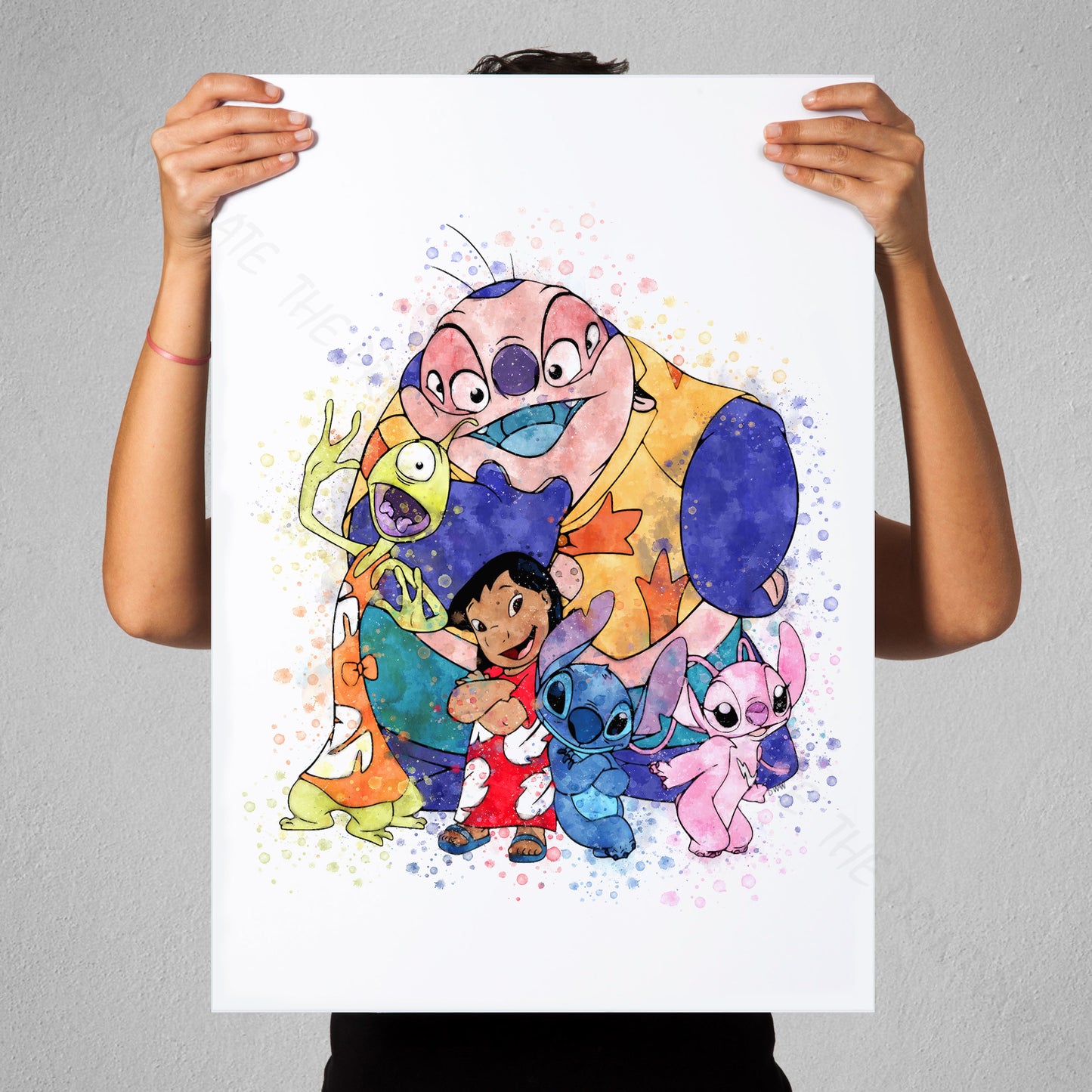 Disney 'LILO AND STITCH GROUP' Lilo and Stitch Watercolour Splash Wall Art Print