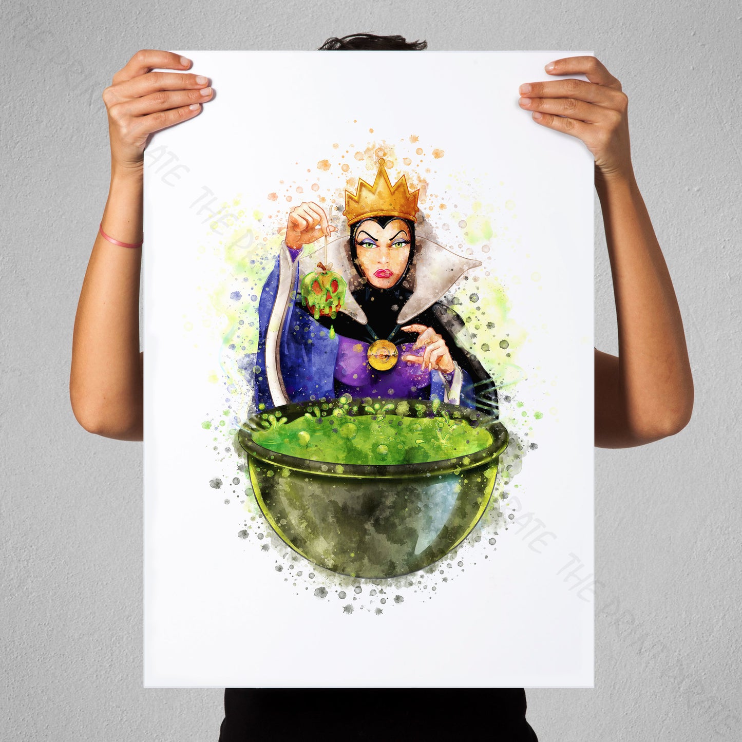 Disney 'EVIL QUEEN WITH CAULDRON' Snow White Watercolour Splash Wall Art Print