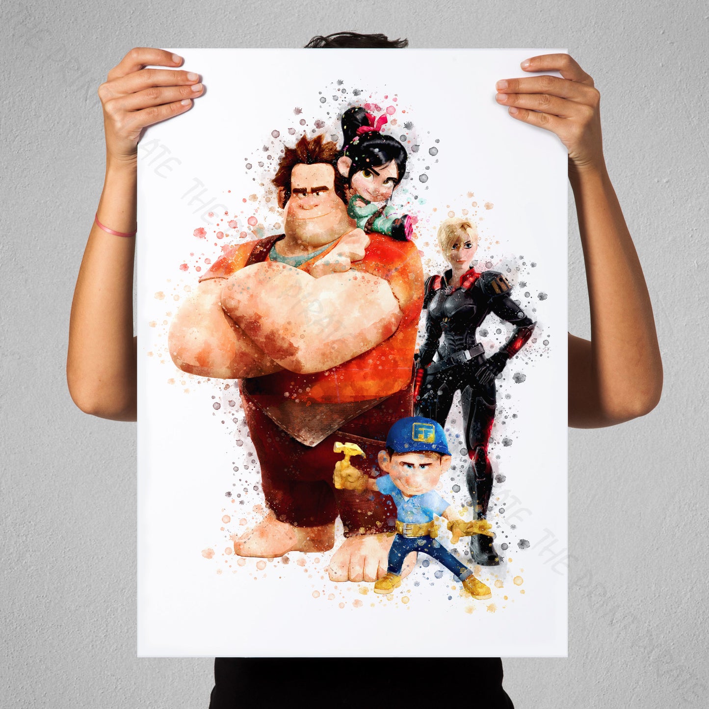 Disney 'WRECK IT RALPH GROUP' Wreck It Ralph Watercolour Splash Wall Art Print