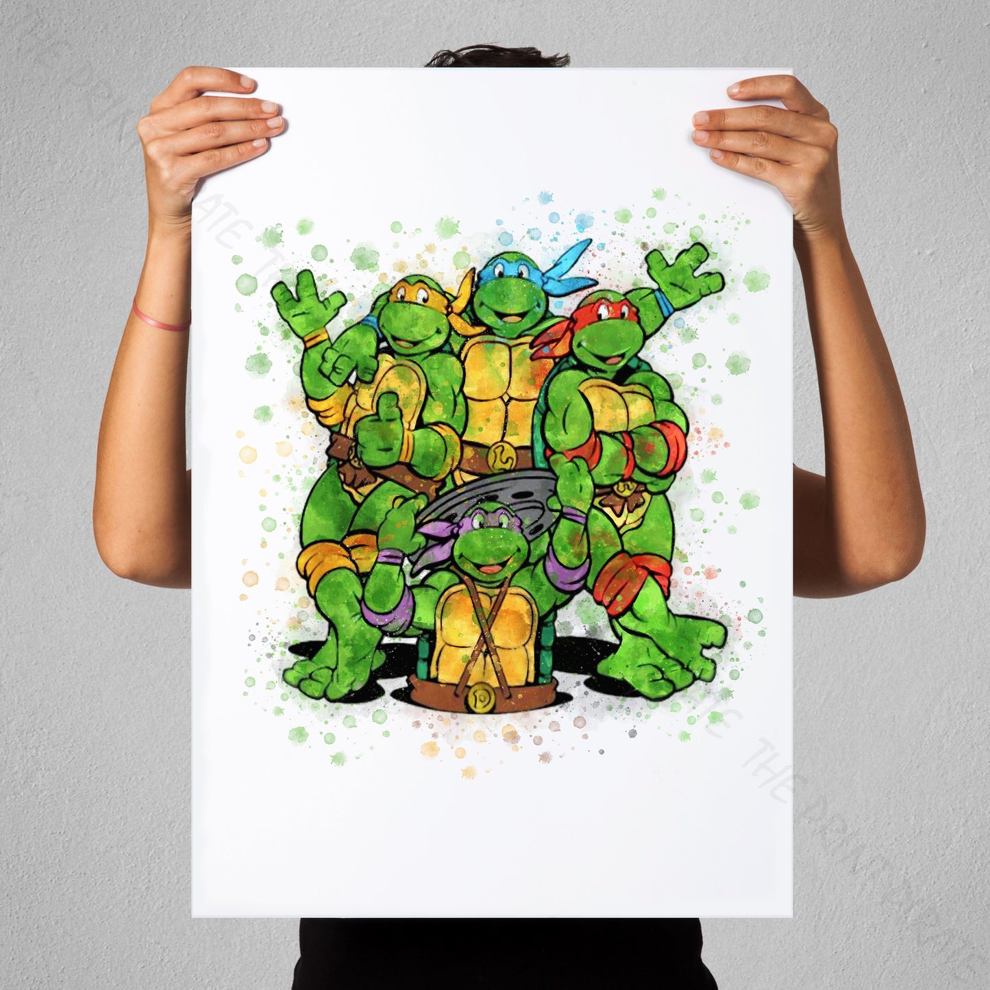Teenage Mutant Ninja Turtles 'TURTLE GROUP' Watercolour Splash Wall Art Print