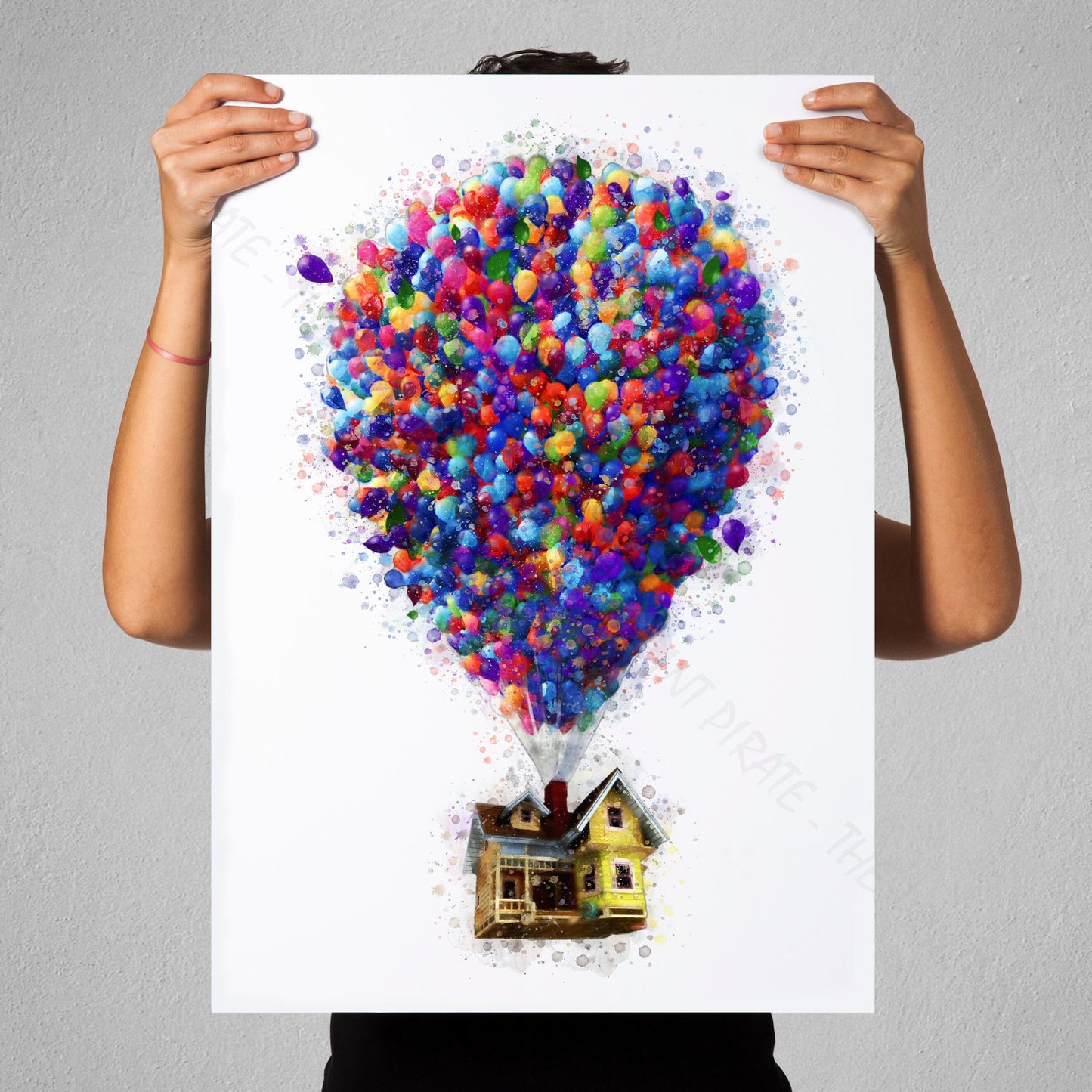 Disney Pixar 'UP BALLOON HOUSE' Watercolour Splash Wall Art Print