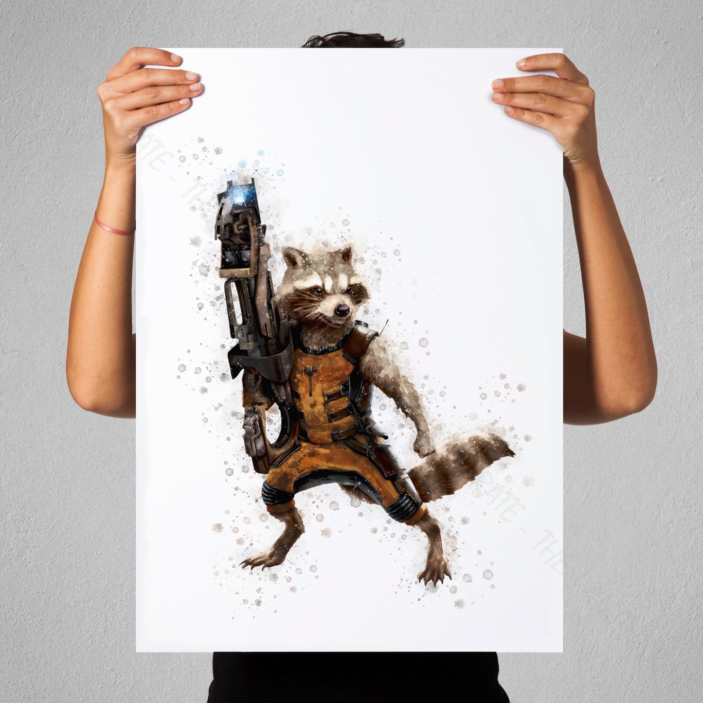 Superhero 'ROCKET RACOON' Marvel Watercolour Splash Wall Art Print