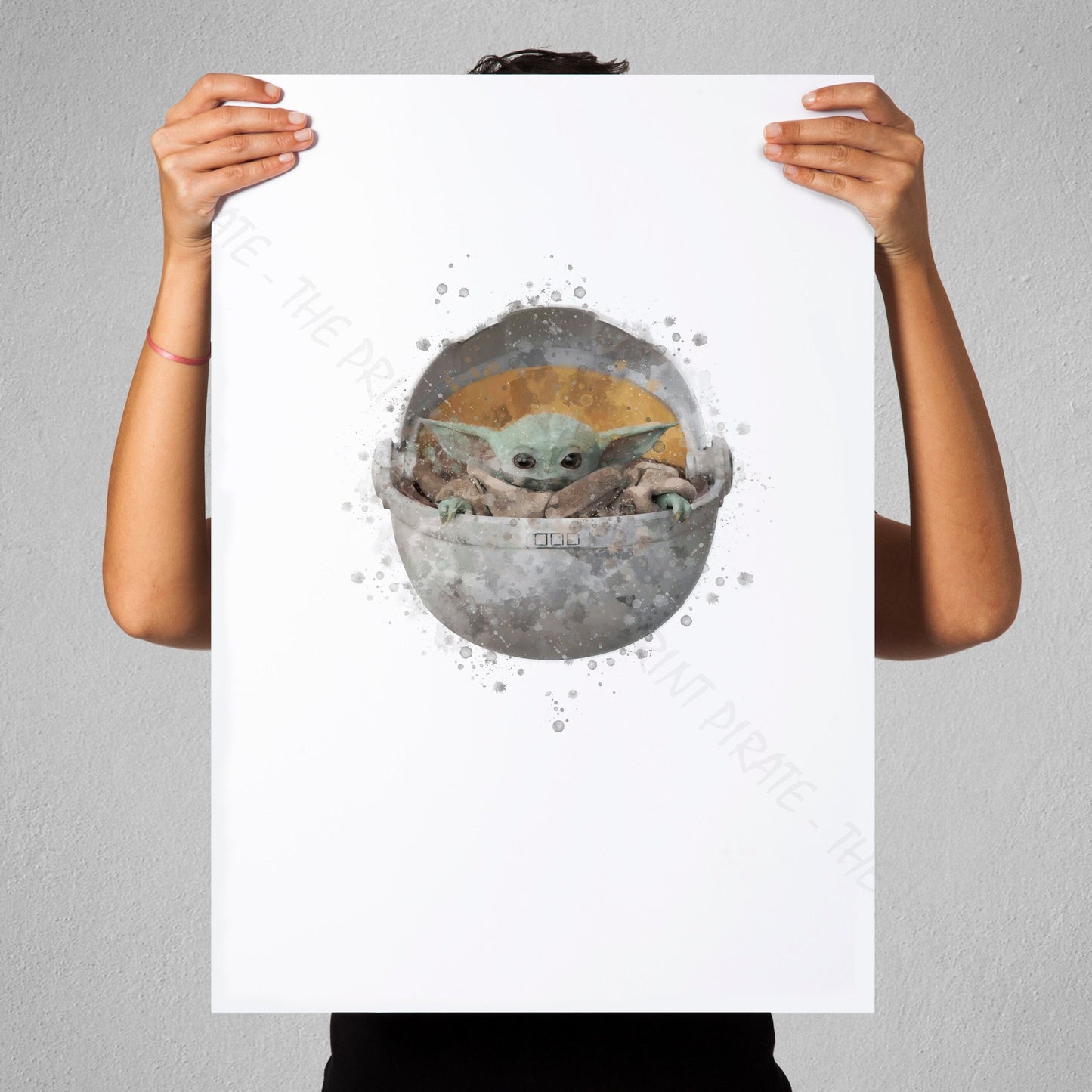 Star Wars 'BABY YODA / GROGU POD' Watercolour Splash Wall Art Print
