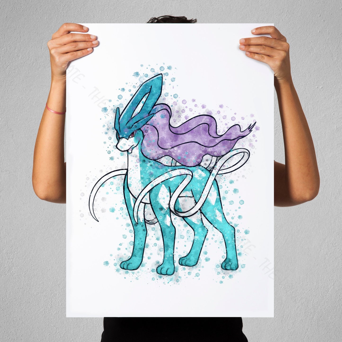 Pokemon 'SUICUNE' Watercolour Splash Wall Art Print