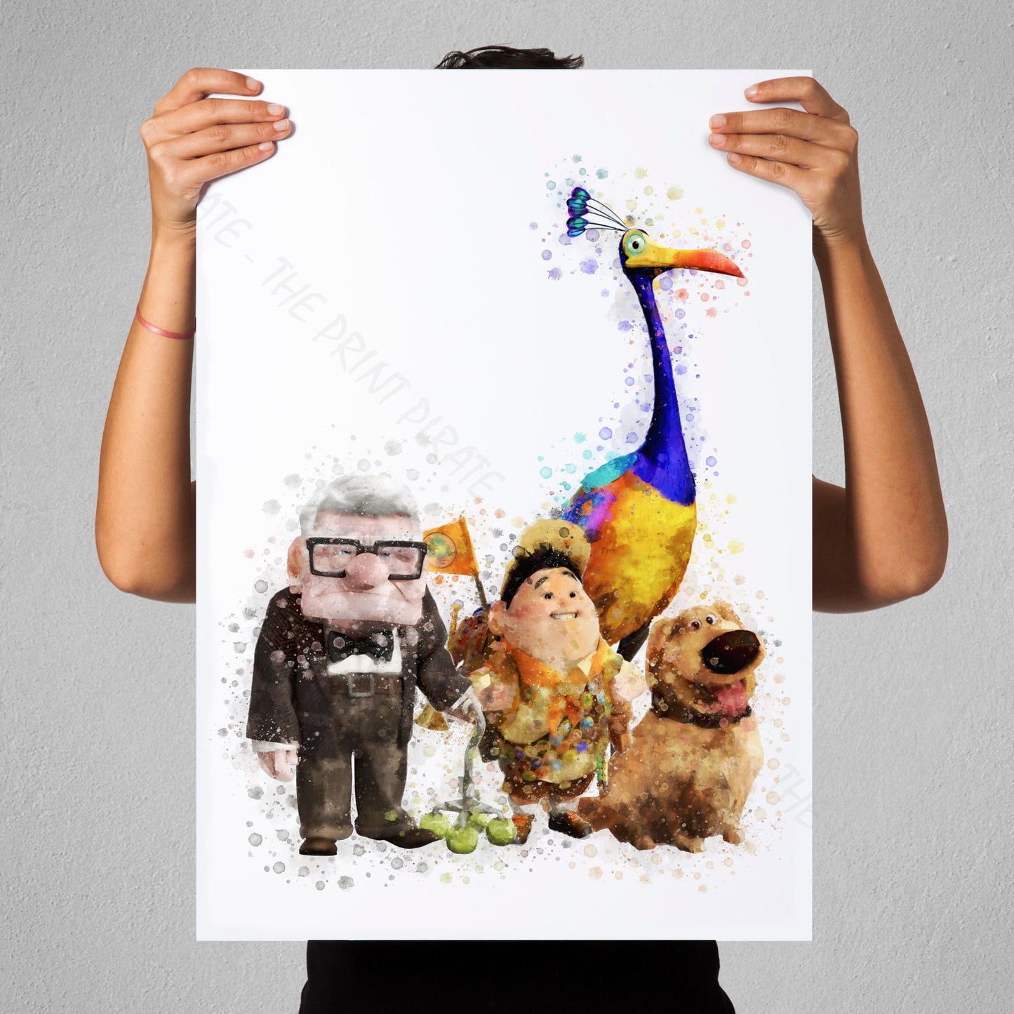 Disney Pixar 'CARL, RUSSELL, DUG, KEVIN' UP Characters Watercolour Splash Art Print