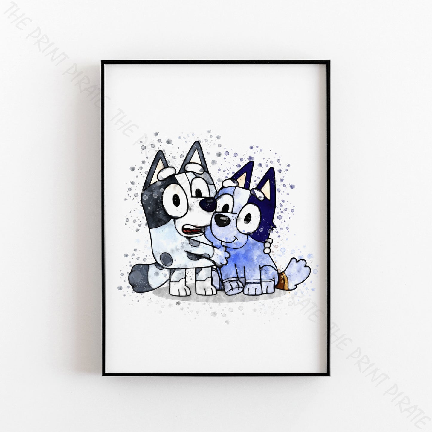 Bluey 'MUFFIN & SOCKS' character Watercolour Splash Wall Art Print