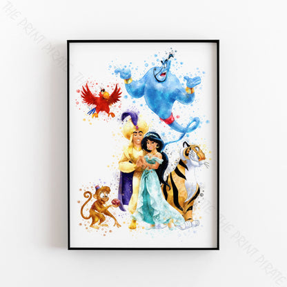 Disney 'ALADDIN GROUP' Aladdin Watercolour Splash Wall Art Print