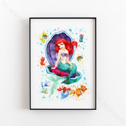 Disney 'LITTLE MERMAID GROUP' Little Mermaid Watercolour Splash Wall Art Print