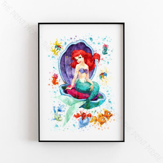 Disney 'LITTLE MERMAID GROUP' Little Mermaid Watercolour Splash Wall Art Print