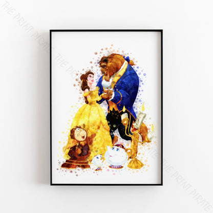 Disney 'BEAUTY AND THE BEAST GROUP' Watercolour Splash Wall Art Print