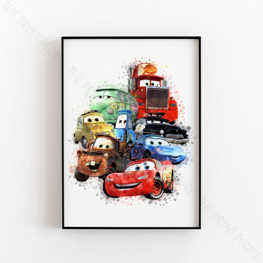 Disney 'CARS GROUP' Cars Character Watercolour Splash Wall Art Print