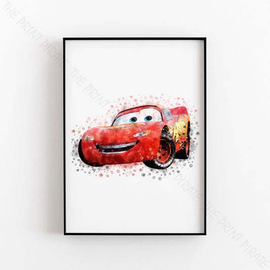 Disney 'LIGHTNING McQUEEN' Cars Character Watercolour Splash Wall Art Print