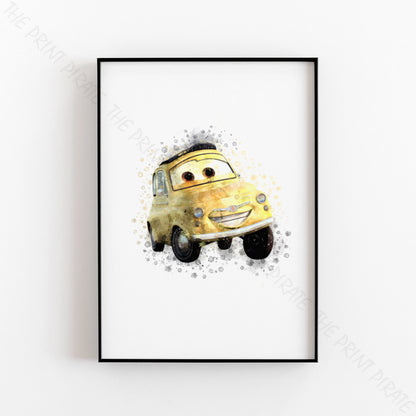 Disney 'LUIGI' Cars Character Watercolour Splash Wall Art Print