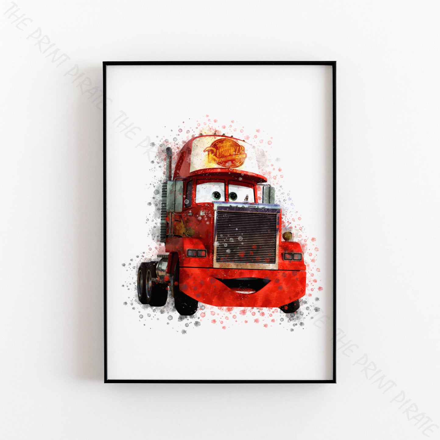 Disney 'MACK' Cars Character Watercolour Splash Wall Art Print