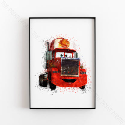 Disney 'MACK' Cars Character Watercolour Splash Wall Art Print