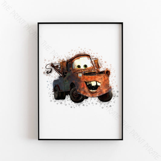 Disney 'MATER' Cars Character Watercolour Splash Wall Art Print