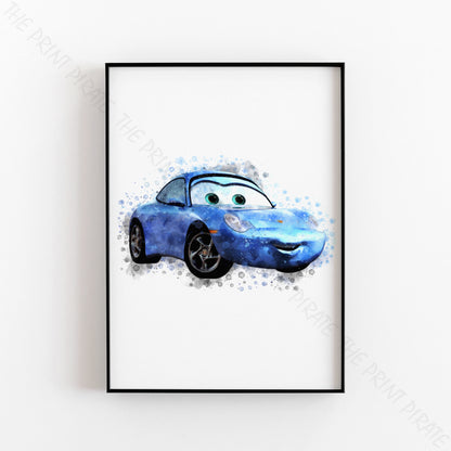 Disney 'SALLY' Cars Character Watercolour Splash Wall Art Print