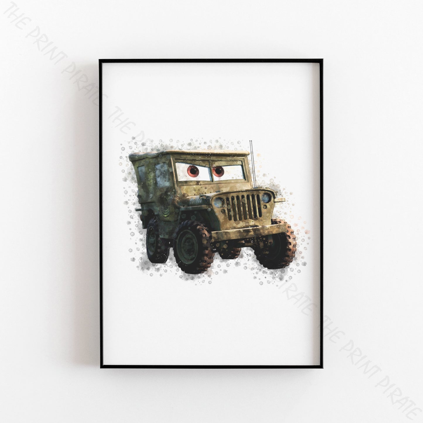 Disney 'SARGE' Cars Character Watercolour Splash Wall Art Print