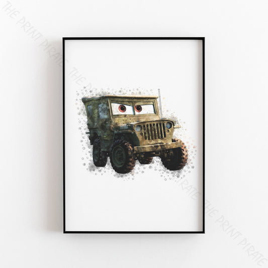 Disney 'SARGE' Cars Character Watercolour Splash Wall Art Print