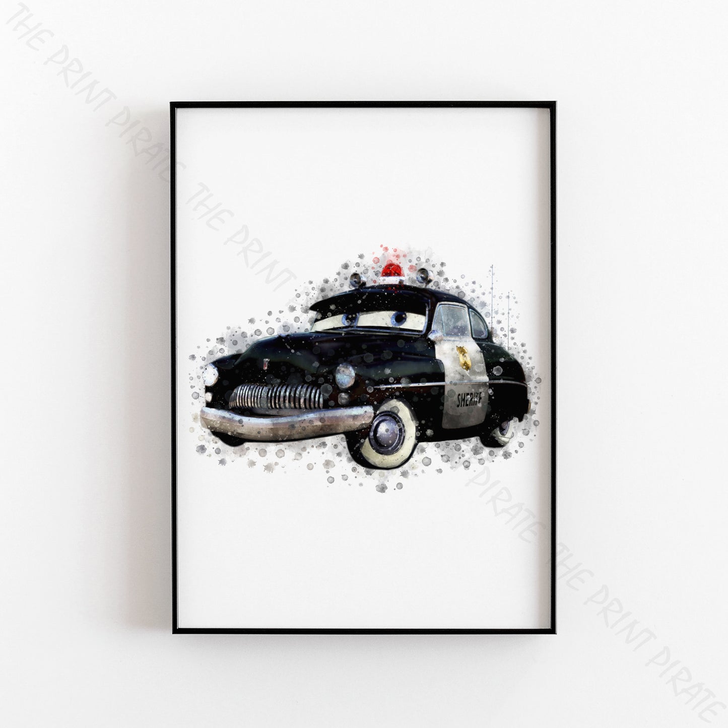 Disney 'SHERIFF' Cars Character Watercolour Splash Wall Art Print