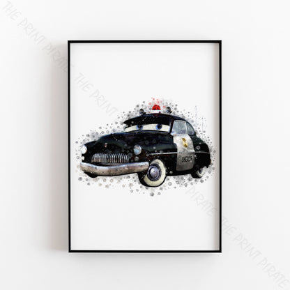 Disney 'SHERIFF' Cars Character Watercolour Splash Wall Art Print