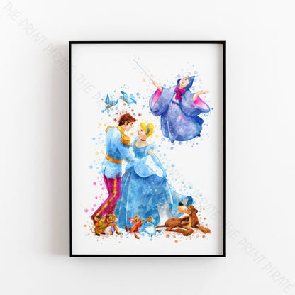 Disney 'CINDERELLA GROUP' Watercolour Splash Wall Art Print