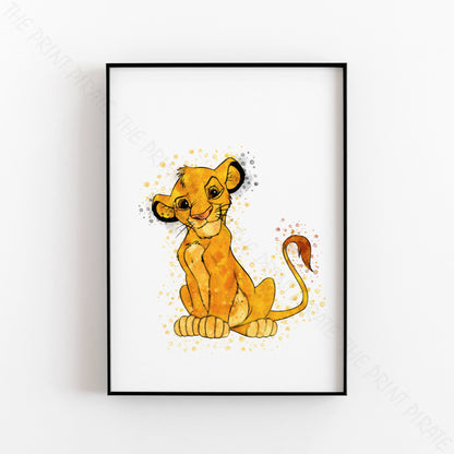 Disney 'SIMBA' Lion King Watercolour Splash Wall Art Print
