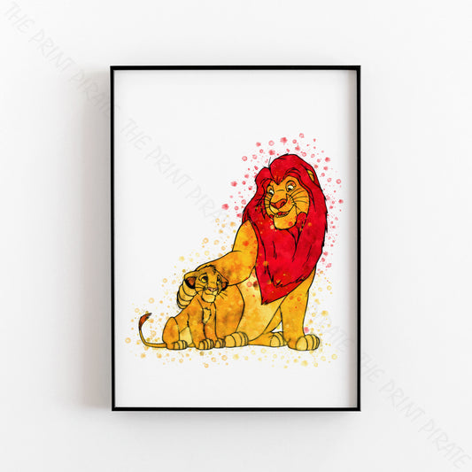 Disney 'SIMBA AND MUFASA' Lion King Watercolour Splash Wall Art Print