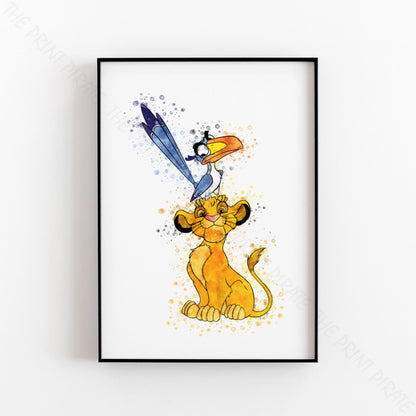 Disney 'SIMBA AND ZAZU' Lion King Watercolour Splash Wall Art Print