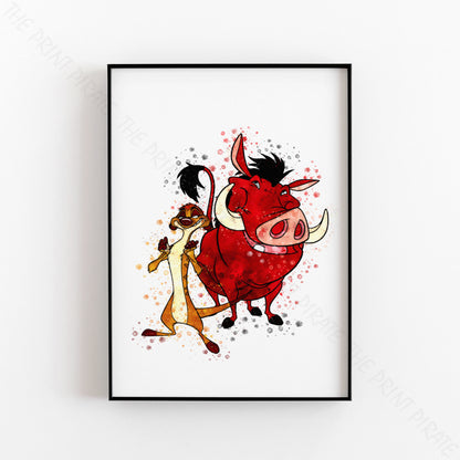 Disney 'TIMON AND PUMBAA' Lion King Watercolour Splash Wall Art Print