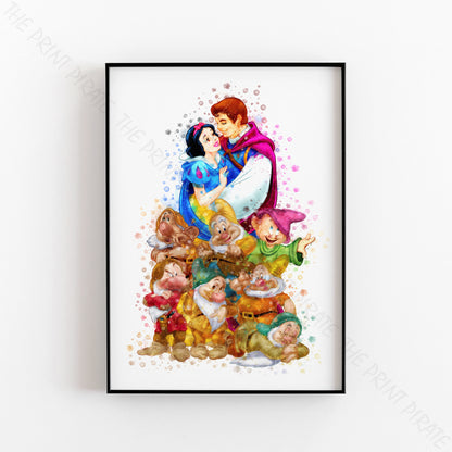 Disney 'SNOW WHITE GROUP' Princess Watercolour Splash Wall Art Print