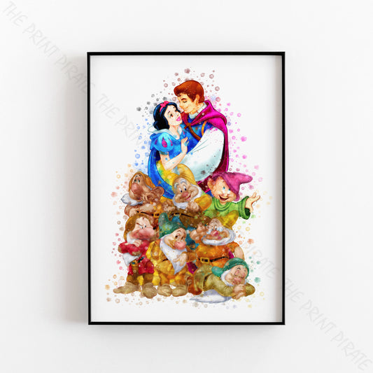 Disney 'SNOW WHITE GROUP' Princess Watercolour Splash Wall Art Print