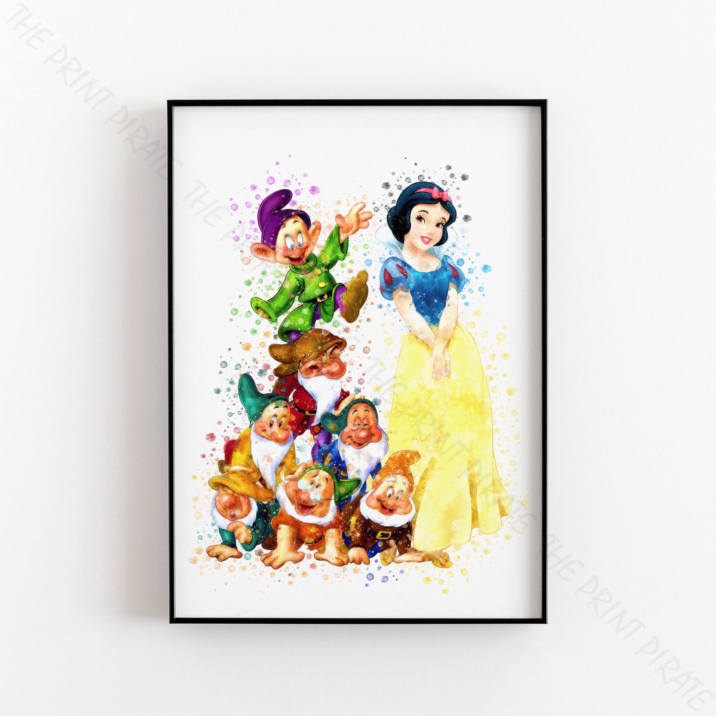 Disney 'SNOW WHITE AND THE SEVEN DWARFS' Princess Watercolour Splash Wall Art Print
