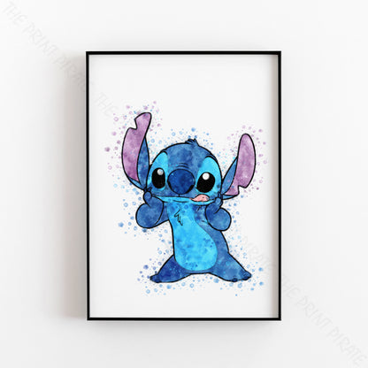 Disney 'STITCH' Lilo and Stitch Watercolour Splash Wall Art Print