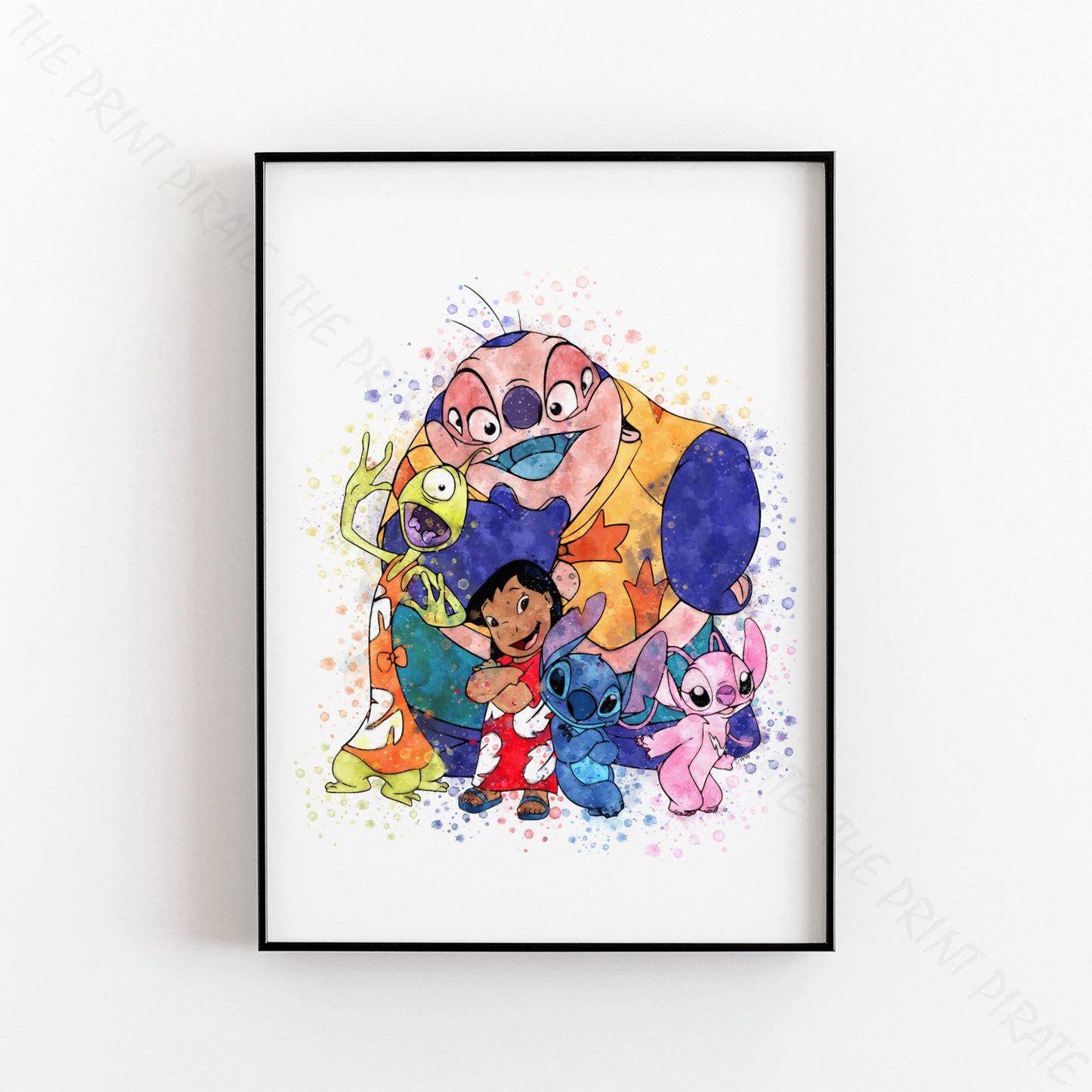 Disney 'LILO AND STITCH GROUP' Lilo and Stitch Watercolour Splash Wall Art Print
