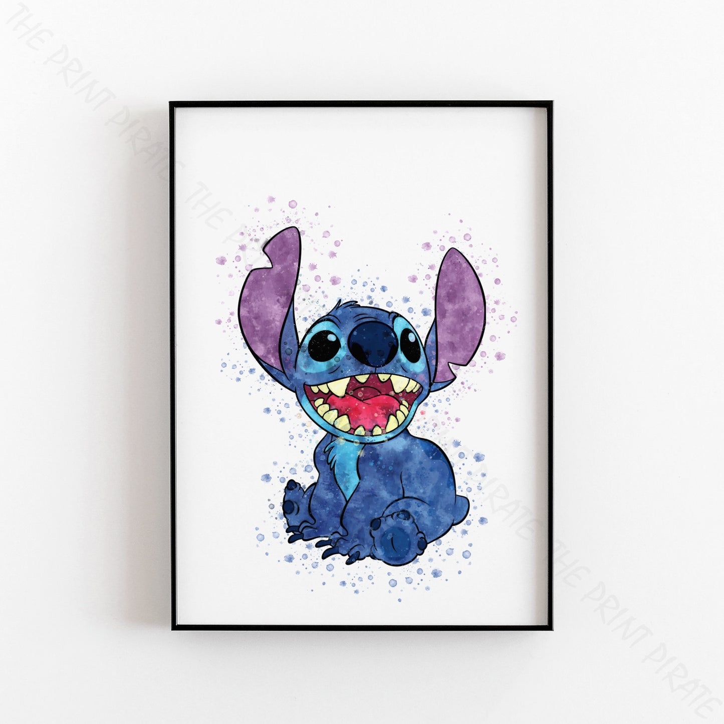 Disney 'STITCH SITTING' Lilo and Stitch Watercolour Splash Wall Art Print