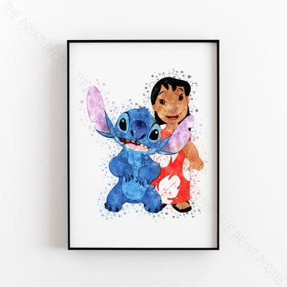 Disney 'LILO AND STITCH' Lilo and Stitch Watercolour Splash Wall Art Print