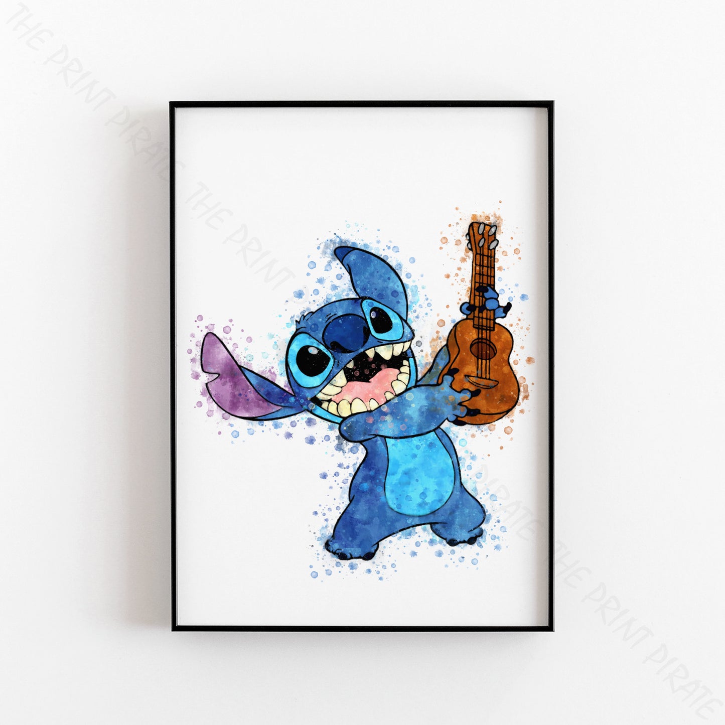 Disney 'STITCH WITH UKE' Lilo and Stitch Watercolour Splash Wall Art Print