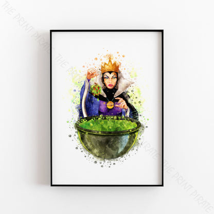 Disney 'EVIL QUEEN WITH CAULDRON' Snow White Watercolour Splash Wall Art Print
